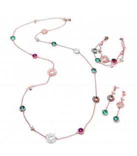 Ružový náhrdelník EVE s riečnou perlou a modrozeleným a fuchsiovým kryštálom 104cm