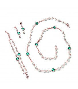 Ružový náhrdelník CHRISTINE s perlou Malorka a modrozelným kryštálom 104cm