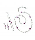 Ródiový náhrdelník CELESTINE s perlou Malorka a fuchsiovým kryštálom 104cm