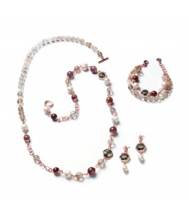 Náhrdelník CHANTAL ružový s riečnou perlou, rutilovaným kremeňom a dymovým kryštálom 94cm