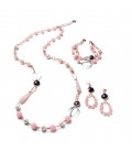 Náušnice LOIS ružový s riečnou perlou, granátovým mačacím okom a ružovým nefritom 