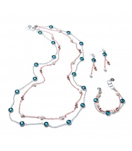 Náhrdelník SARAH ružový s riečnou perlou a modrým kryštálom 88cm