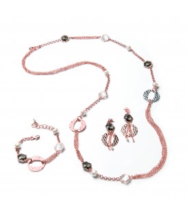 Náušnice YASMINE ružové perlový s kryštálmi