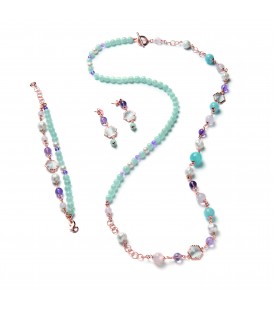 Náramok ALICE ružový s riečnou perlou, farebnými korálkmi a perlečovými kryštálmi