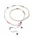 Ródiový náhrdelník CORINNE s riečnymi perlami, kryštálmi fuschsia a farebnými kamienkami 120cm