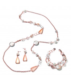 Náušnice FELICIE ružové s riečnou perlou a kryštálmi