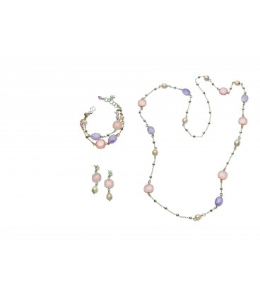 Náušnice s ružovým kryštálom a riečnou perlou