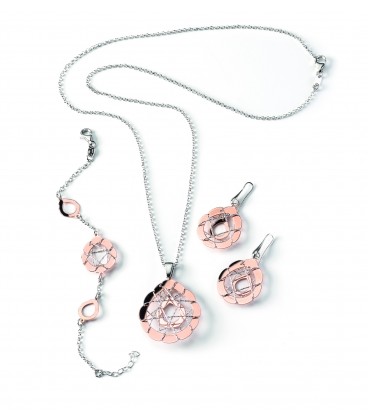 Strieborný náhrdelník s kvapkou previazanou ružovo-zlatým vláknom 60cm