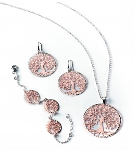 Strieborný náhrdelník s ružovým kruhovým stromom života 60cm