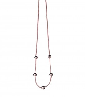 Jednoduchý náhrdelník s ružovo-zlatým povrchom a piatimi guľôčkami 45cm