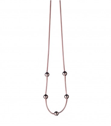 Jednoduchý náhrdelník s ružovo-zlatým povrchom a piatimi guľôčkami 45cm