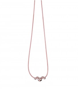 Jednoduchý náhrdelník s ružovo-zlatým povrchom, štvoricou malých a jednou veľkou guľôčkou 45cm