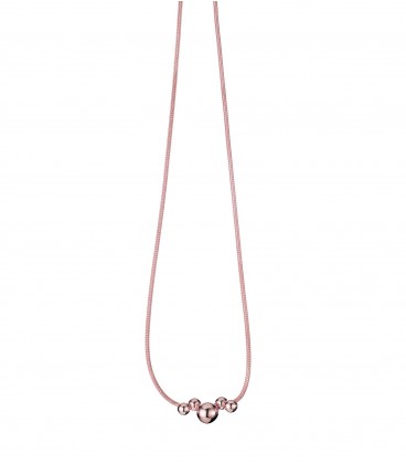 Jednoduchý náhrdelník s ružovo-zlatým povrchom, štvoricou malých a jednou veľkou guľôčkou 45cm